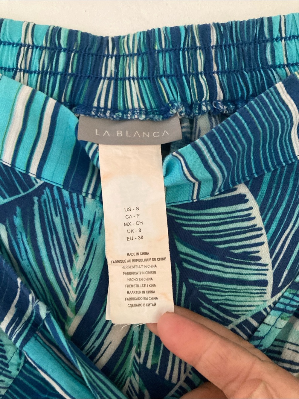 La Blanca Women's Cover up Pants Sketched Leaves Open Wide Legs Aqua Small - Picture 9 of 14